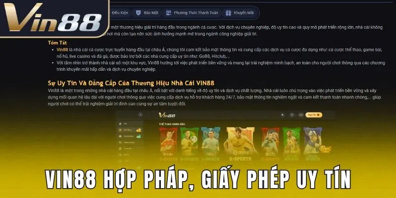 Vin88 sở hữu giấy phép kinh doanh hợp pháp